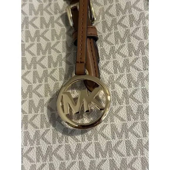 MICHAEL KORS CHARLOTTE LG 3 IN 1 TOTE SHOULDER BAG + CLUTCH MK VANILLA/BROWN - Picture 3 of 13